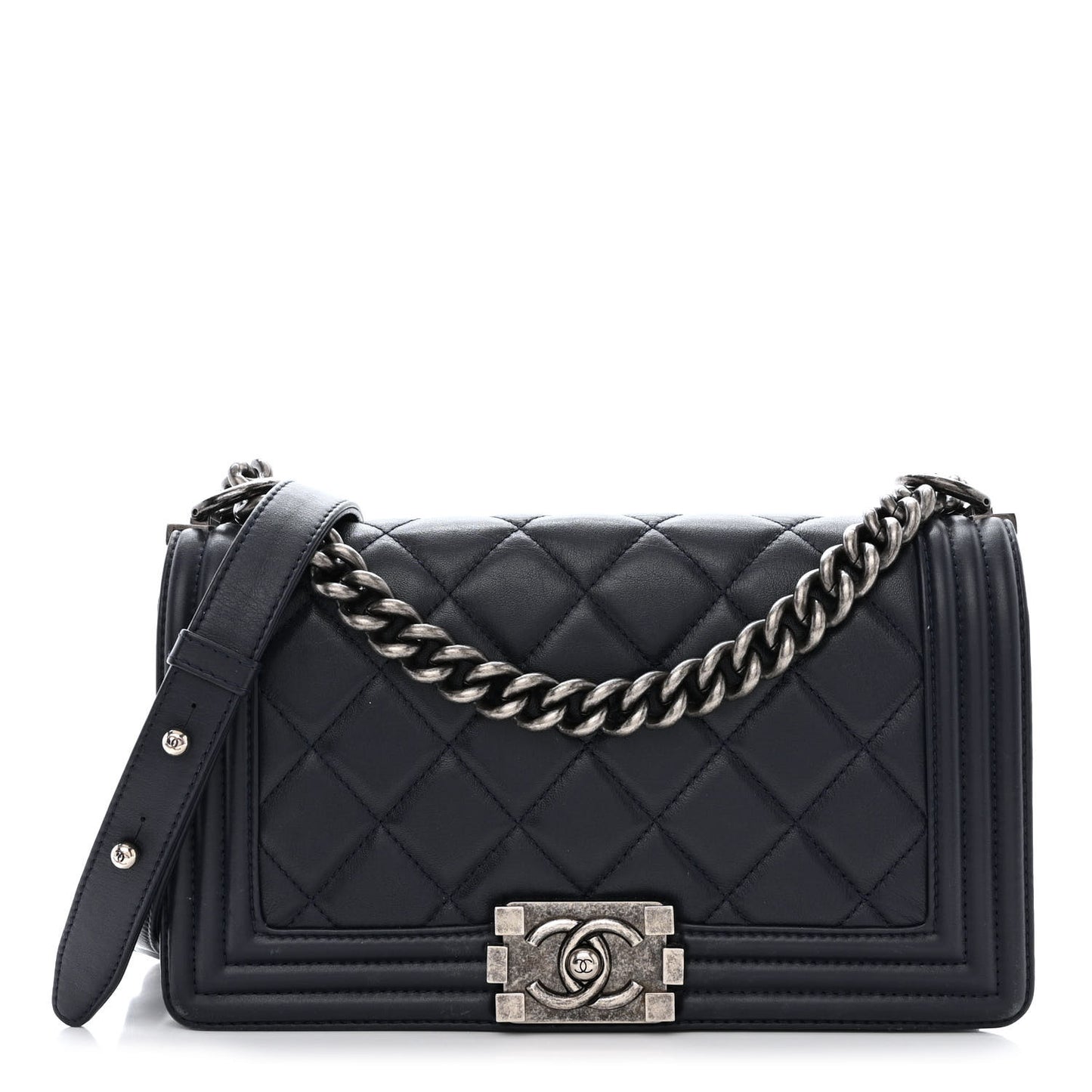 Lambskin Quilted Medium Boy Flap Navy
