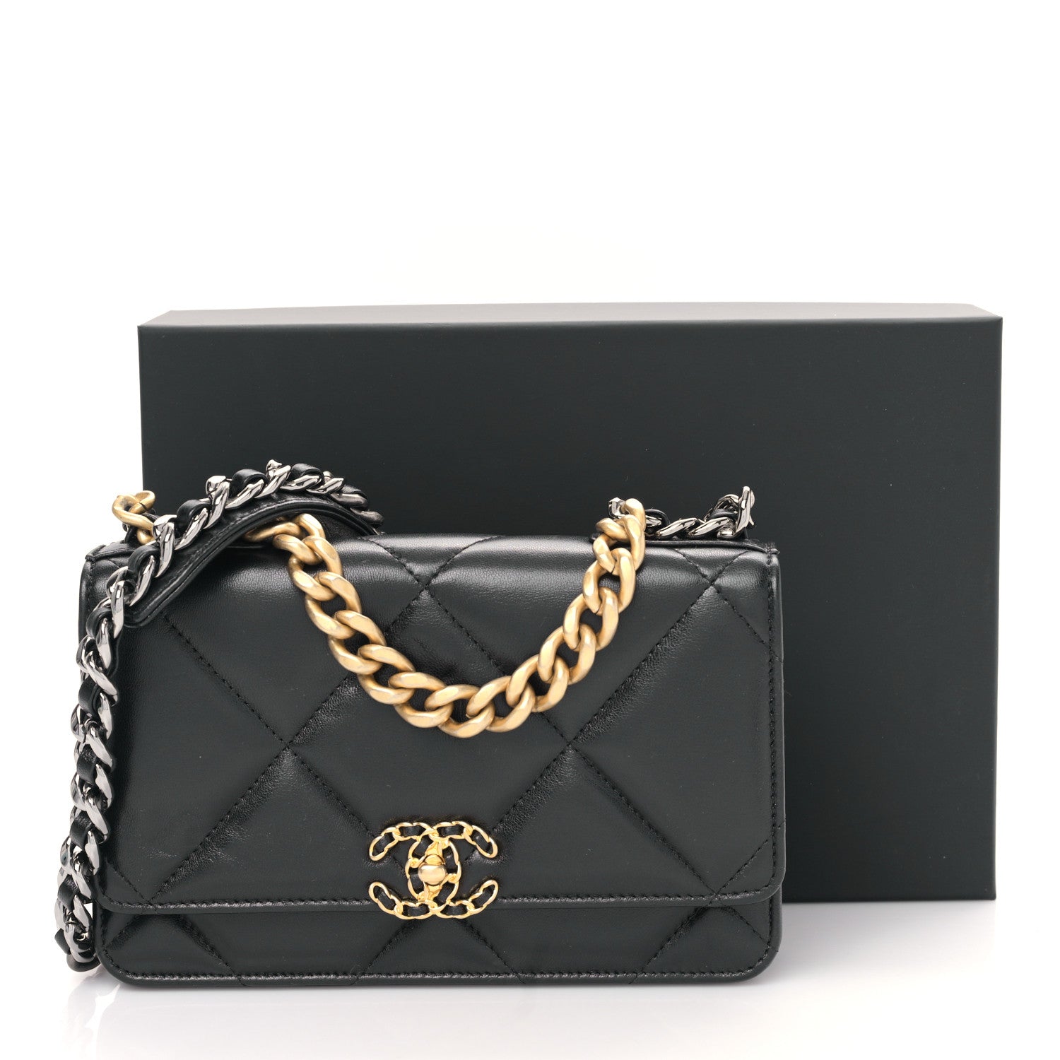 Chanel Lambskin Quilted Chanel 19 Wallet On Chain WOC Black 11 of 11