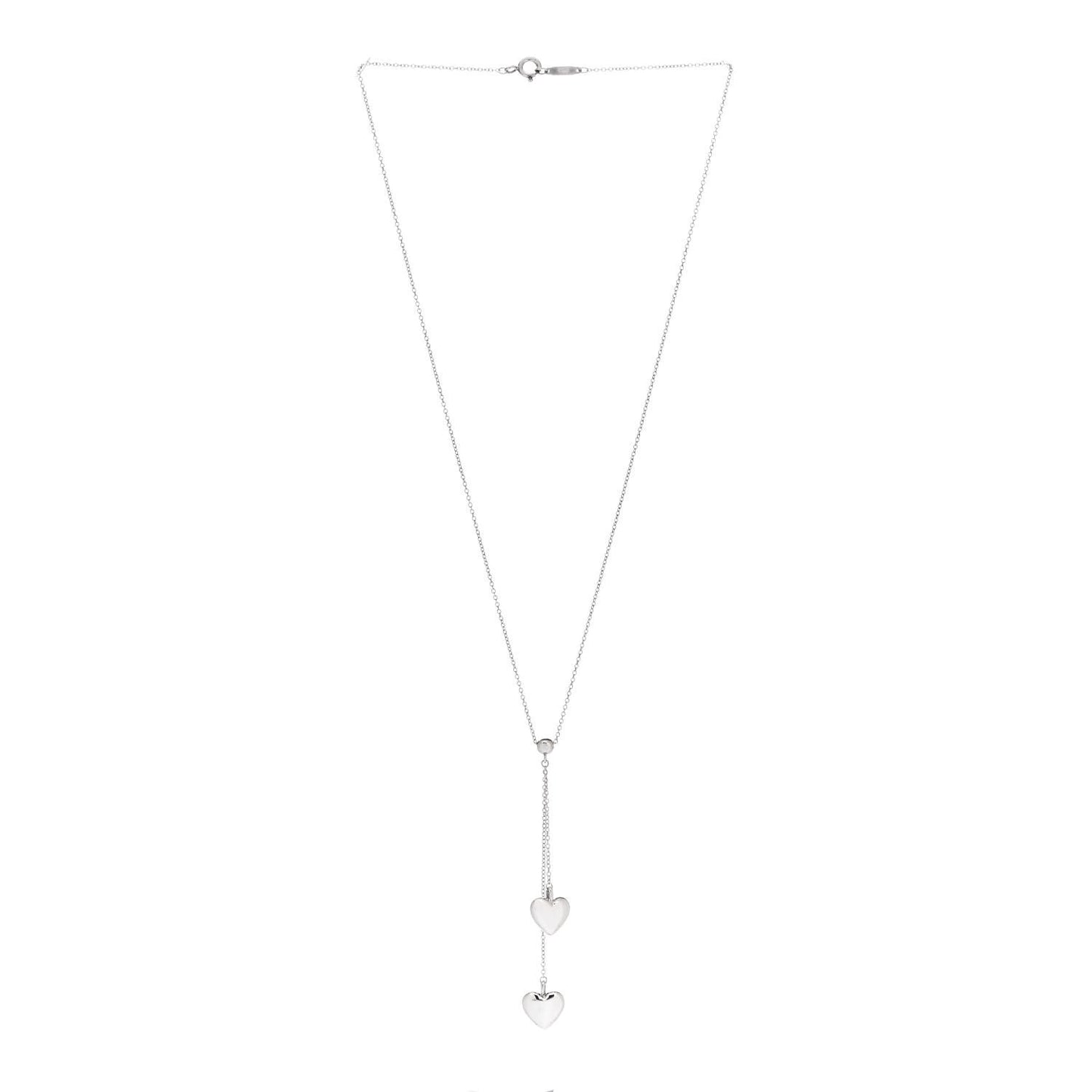 Sterling Silver Double Heart Lariat Pendant Necklace