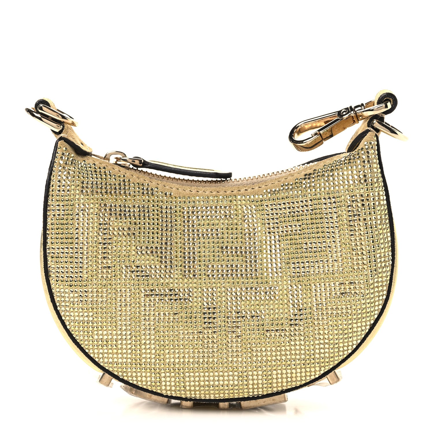 Fendi ゴールド パーティーバッグ Fendi Crystal Vitello Laminato Suede FF Nano Fendigraphy Hobo