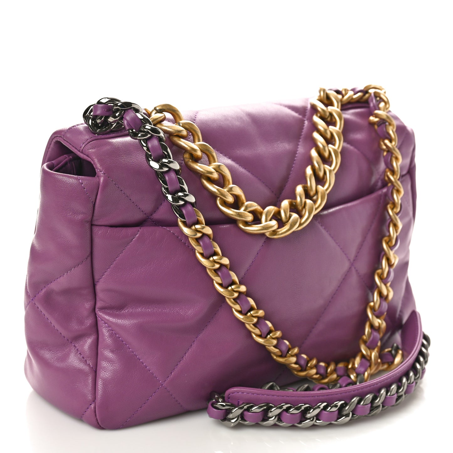 Goatskin Quilted Large Chanel 19 Flap Purple