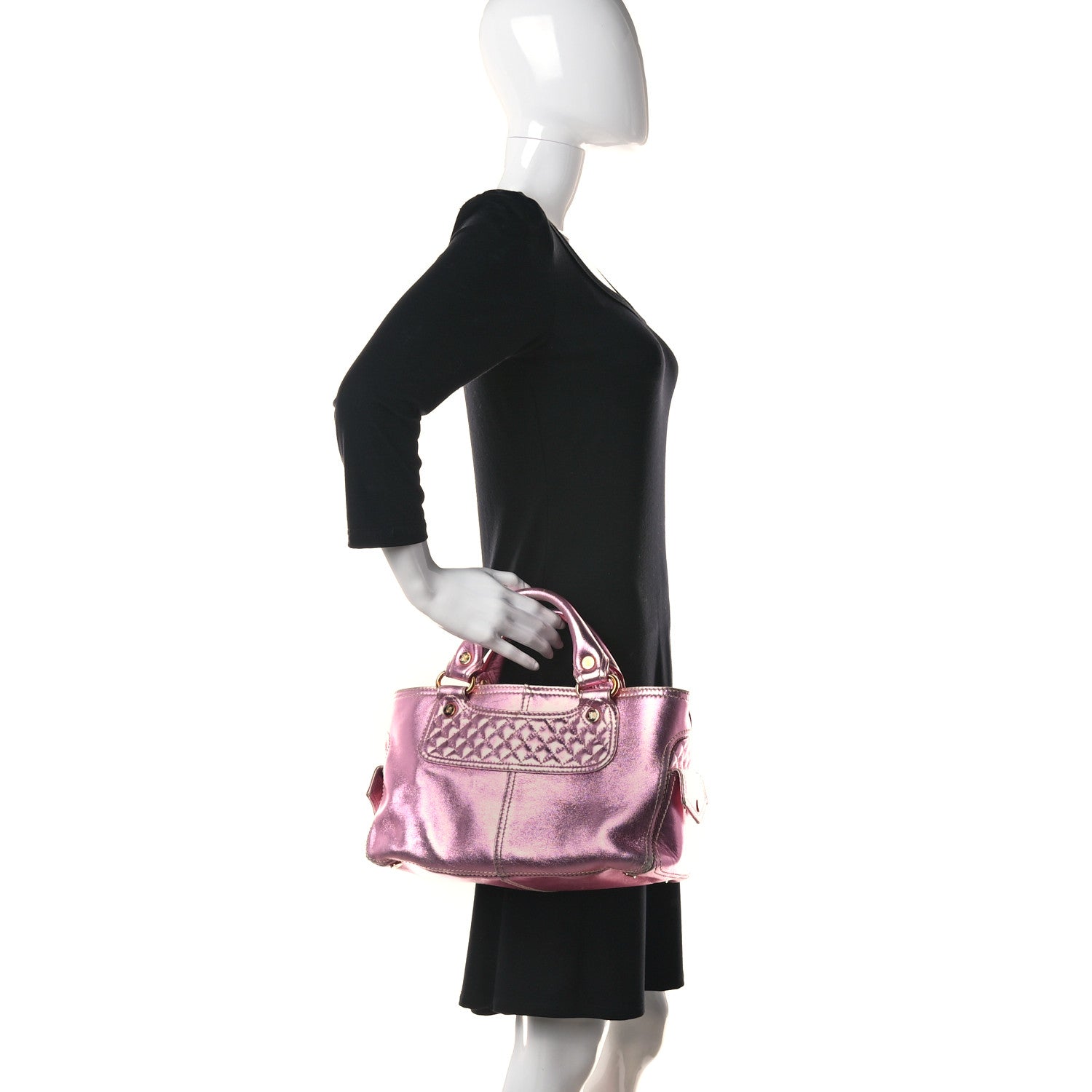Celine Metallic Lambskin Quilted Boogie Satchel Pink 2 of 26