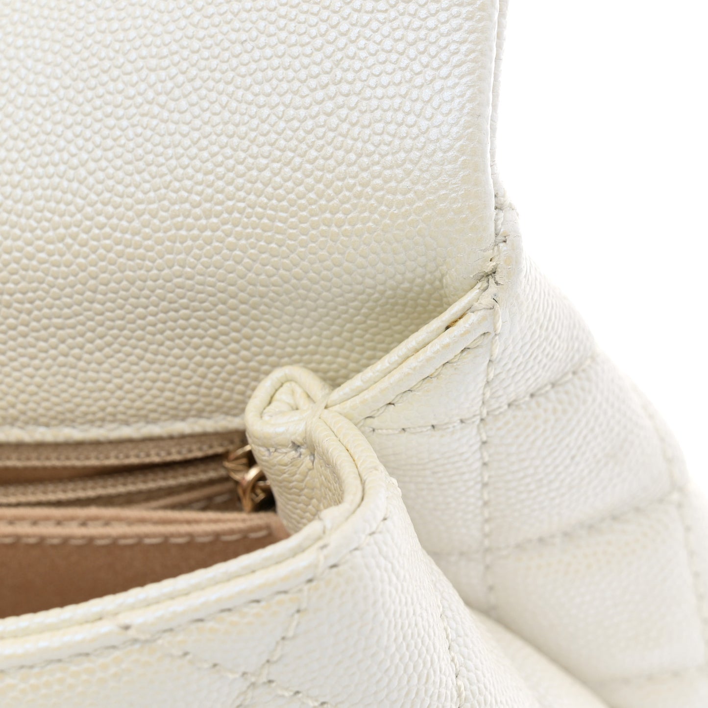 Iridescent Caviar Quilted Extra Mini Coco Handle Flap White