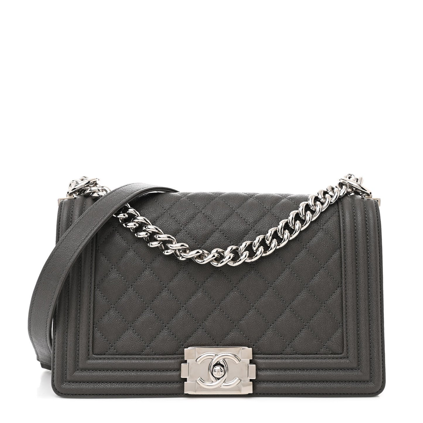 Caviar Quilted Medium Boy Flap Grey