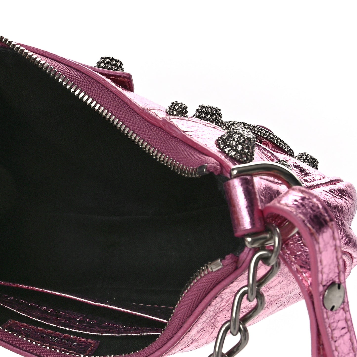 Metallic Agneau Arena Crystal Le Cagole Mini Purse With Chain Met Pink