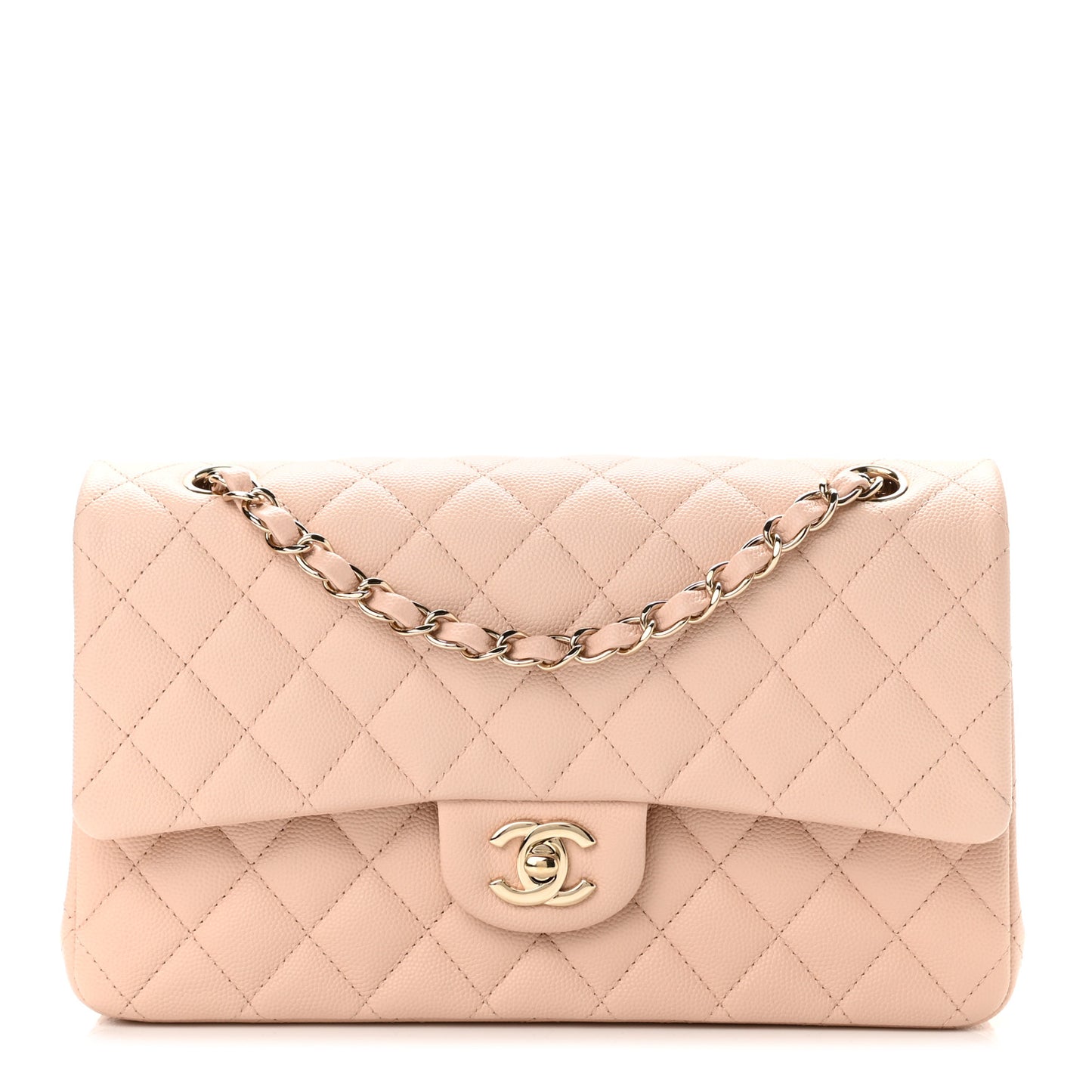 Caviar Quilted Medium Double Flap Light Beige