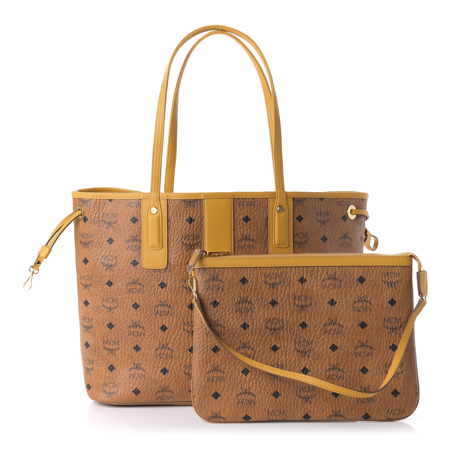 MCM Visetos Medium Liz Reversible Shopper Tote Cognac Yellow