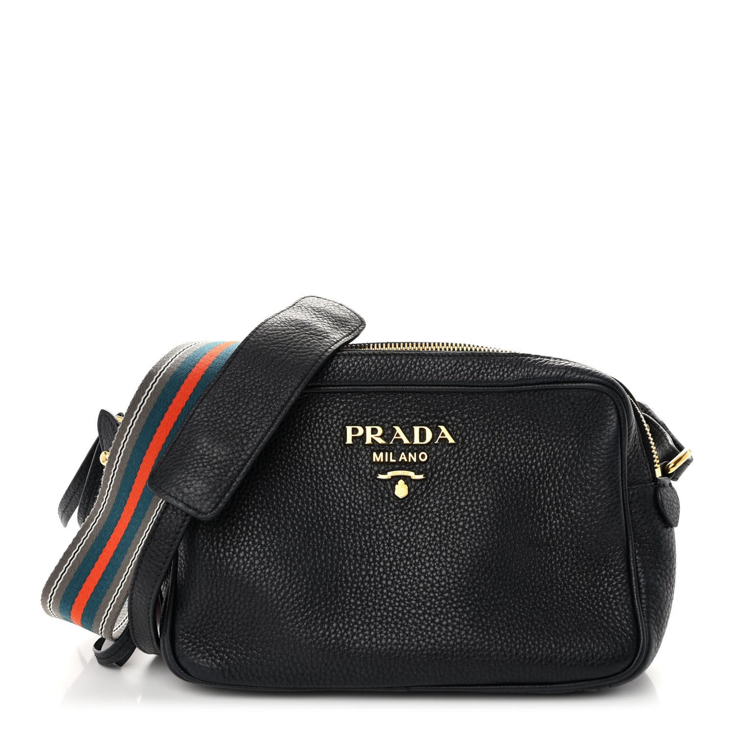 Vitello Daino Medium Double Zip Shoulder Bag Black