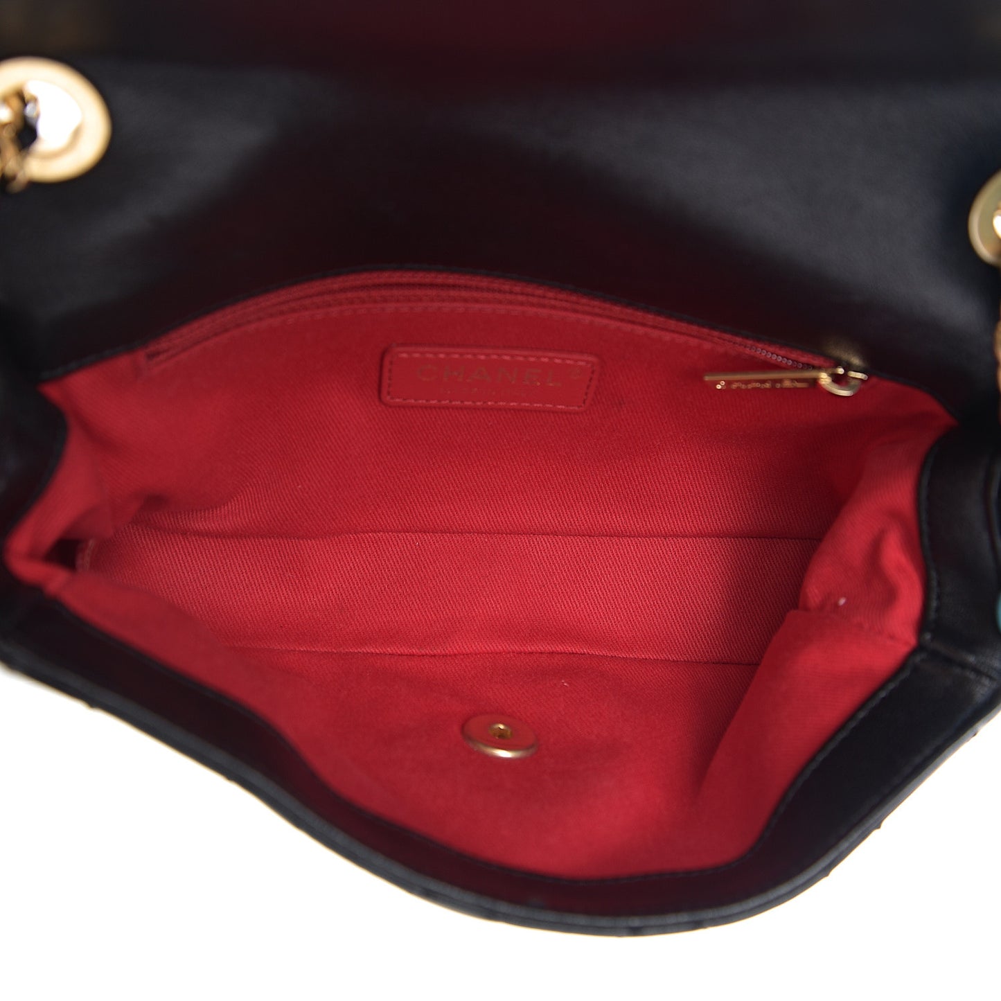 Lambskin Quilted Small Contrast Stitch Flap Black