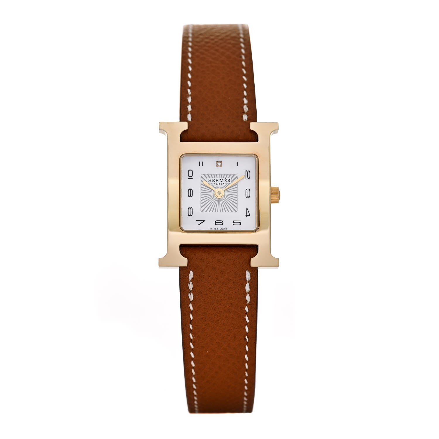 Hermes Stainless Steel Epsom 21mm Heure H Hour Quartz Watch Gold 1 of 5