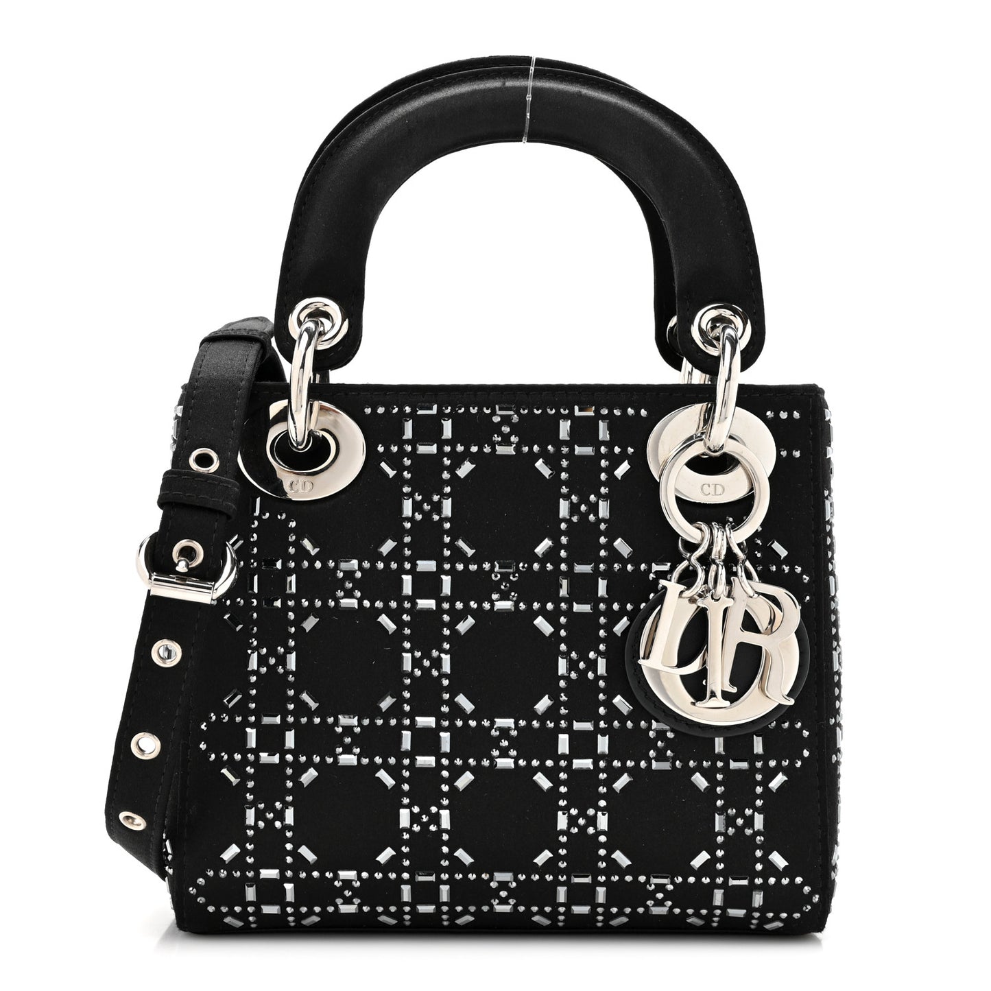 Satin Crystal Cannage Mini Lady Dior Black
