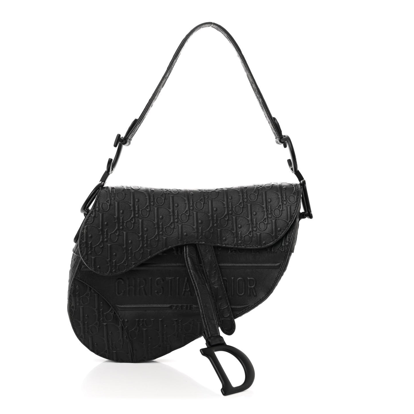 Calfskin Embossed Oblique Saddle Bag Black