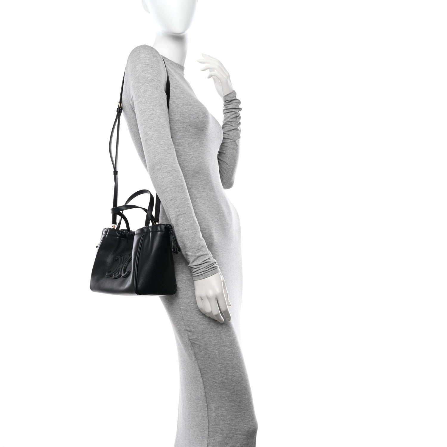 Celine Smooth Calfskin Cuir Small Triomphe Cabas Drawstring Black 2 of 11