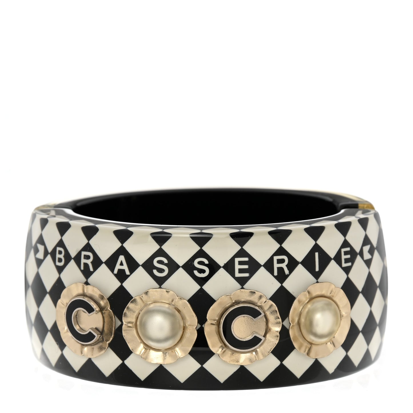 Resin Pearl Brasserie Coco Cuff Bracelet Black White
