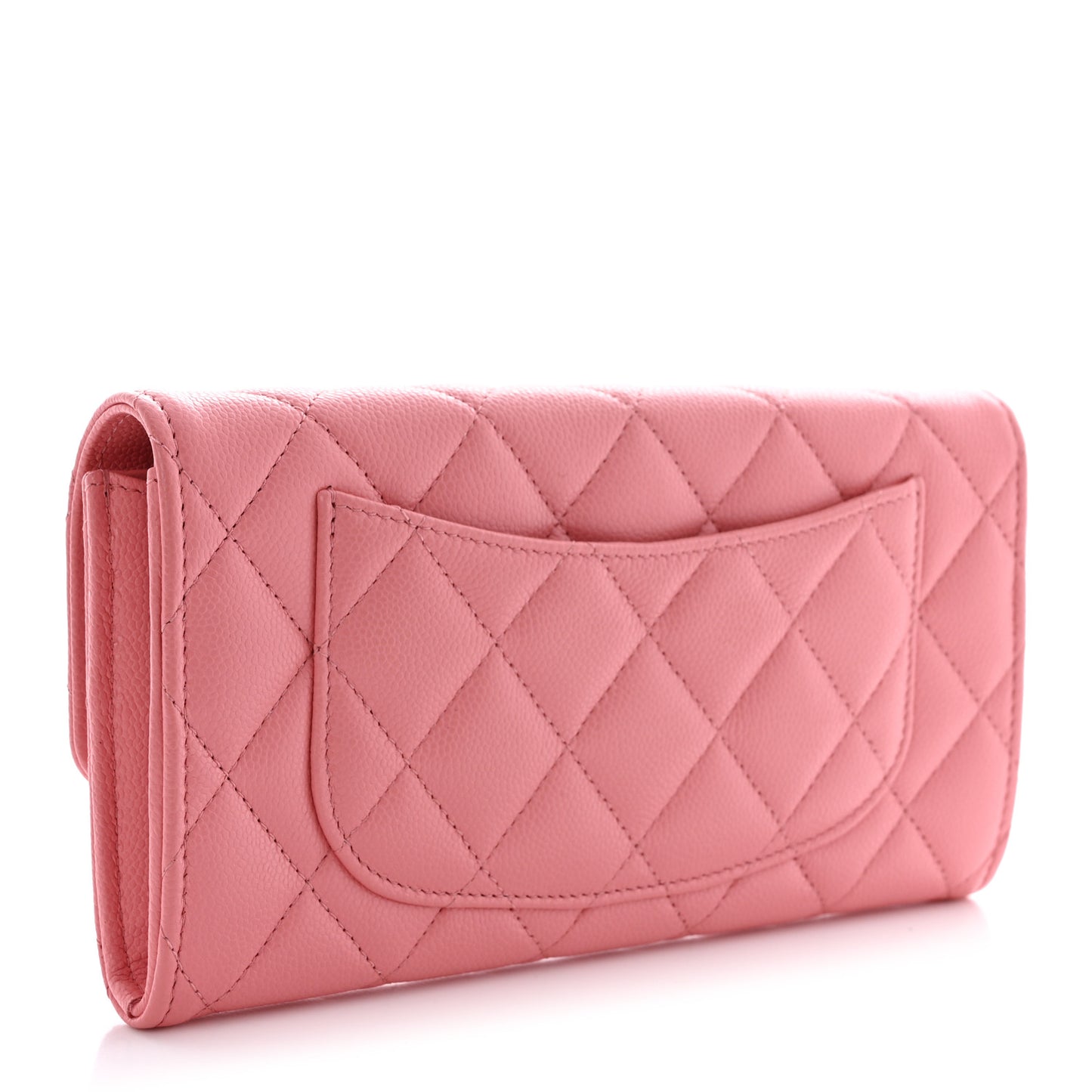 Caviar Quilted Large Gusset Flap Wallet Pink