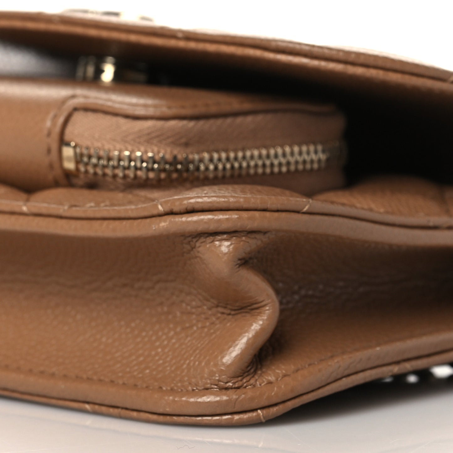 Caviar Quilted Business Affinity Clutch With Chain Flap Dark Beige