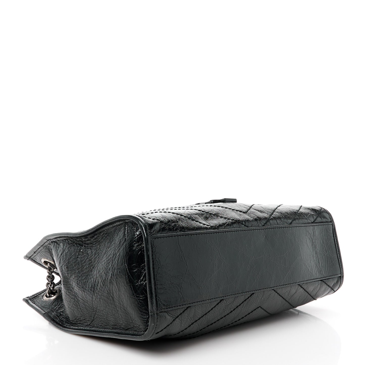 Crinkled Calfskin Matelasse Monogram Medium Niki Shopper Tote Black