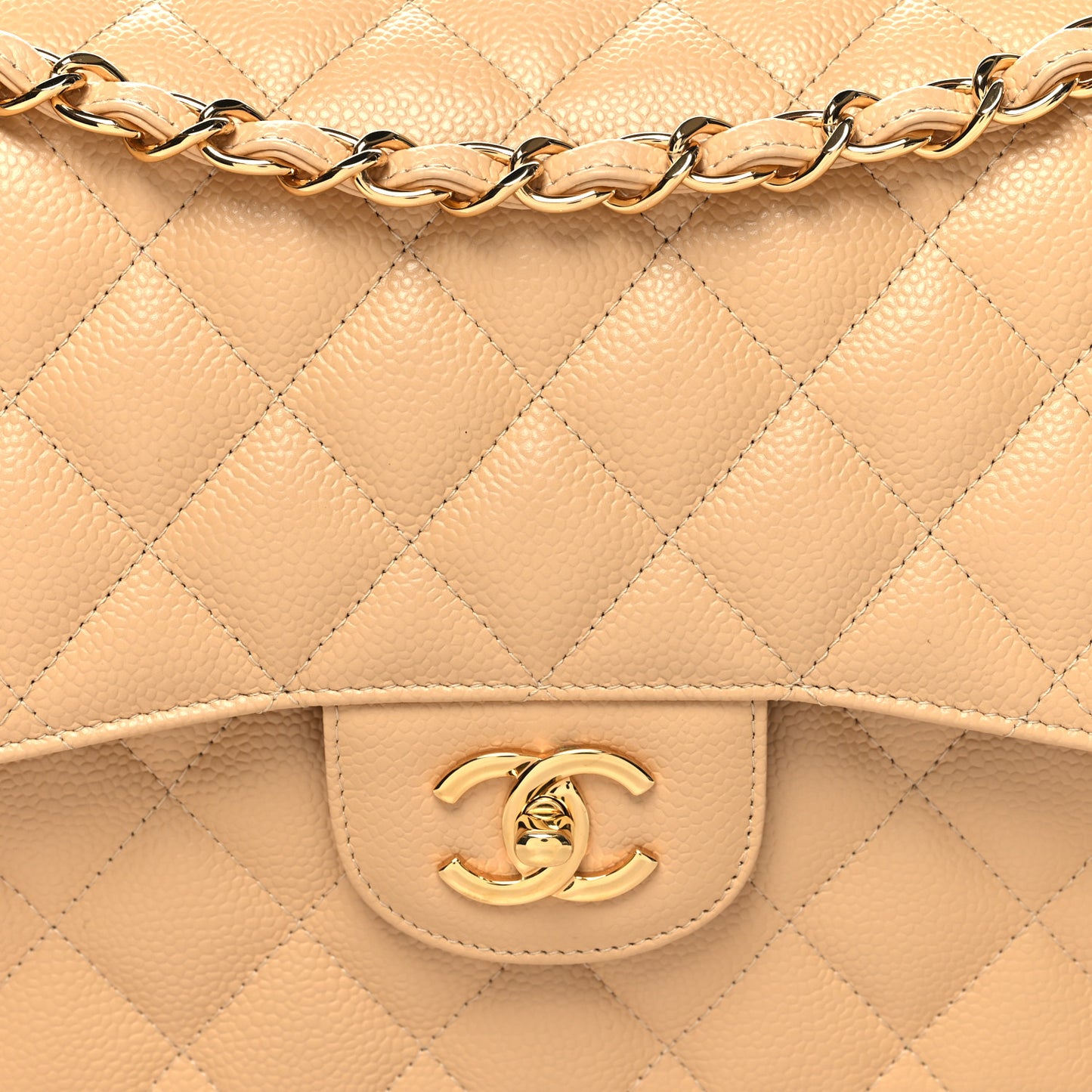 Caviar Quilted Jumbo Double Flap Beige Clair