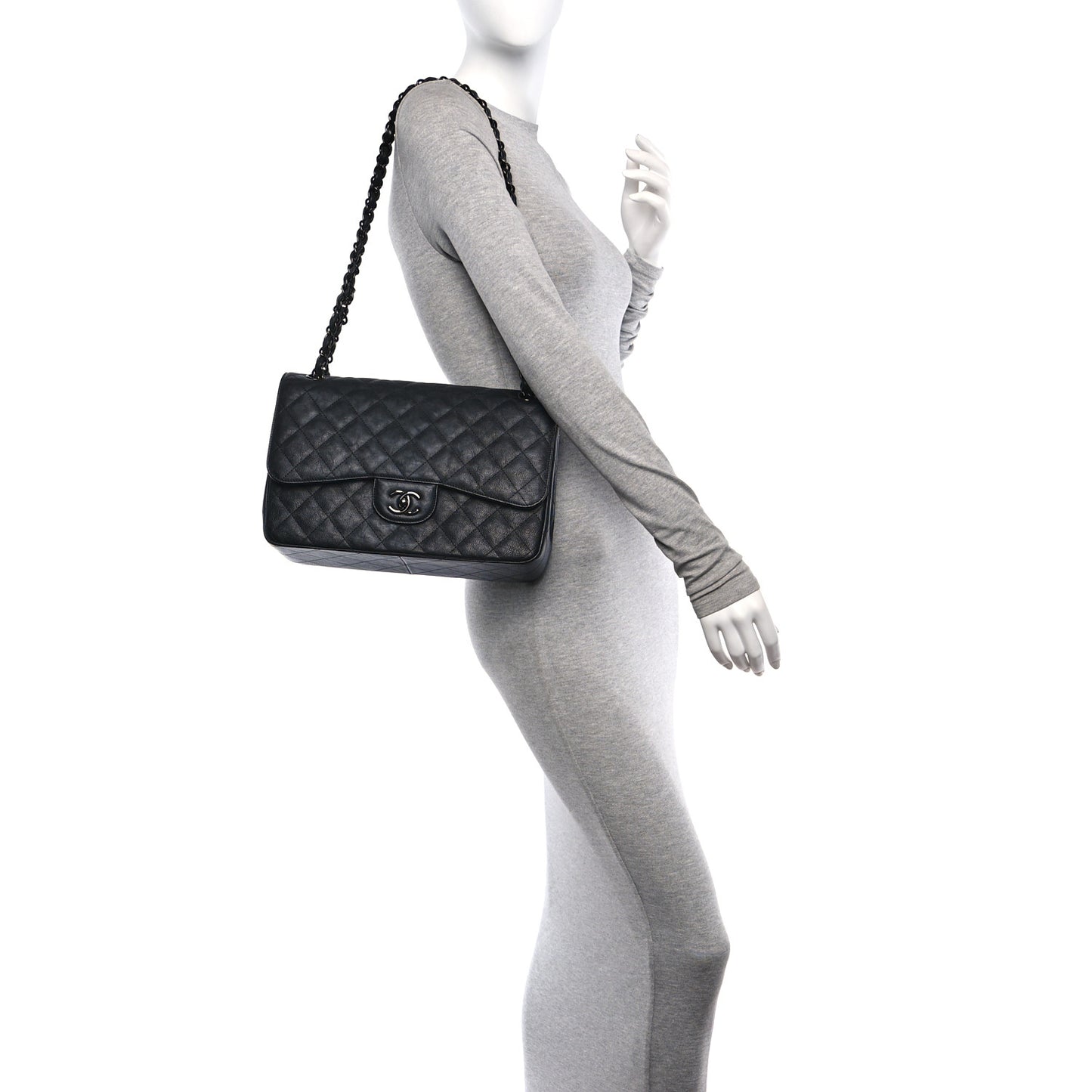 Crumpled Calfskin Quilted Jumbo Double Flap So Black