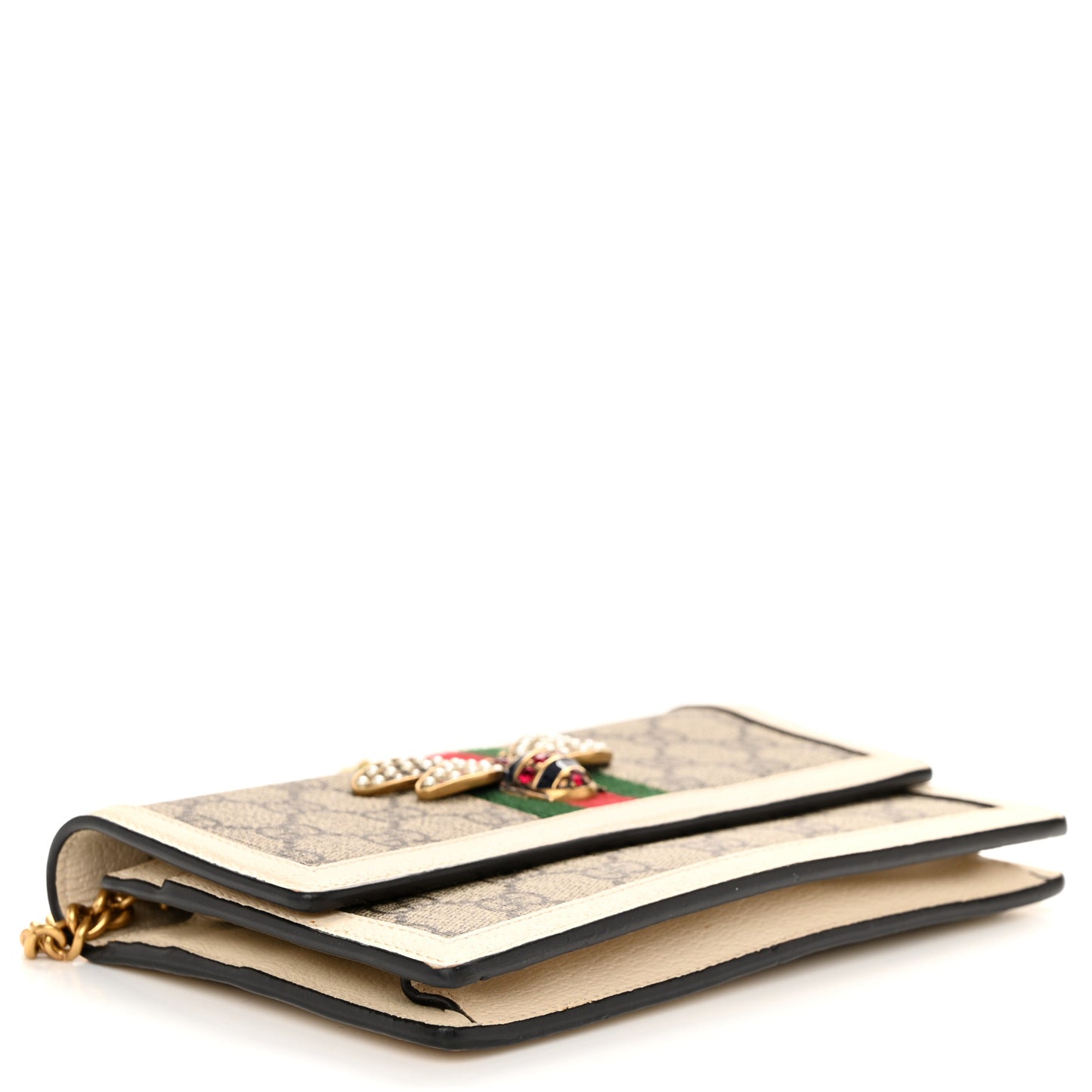 GG Supreme Monogram Web Queen Margaret Chain Wallet White