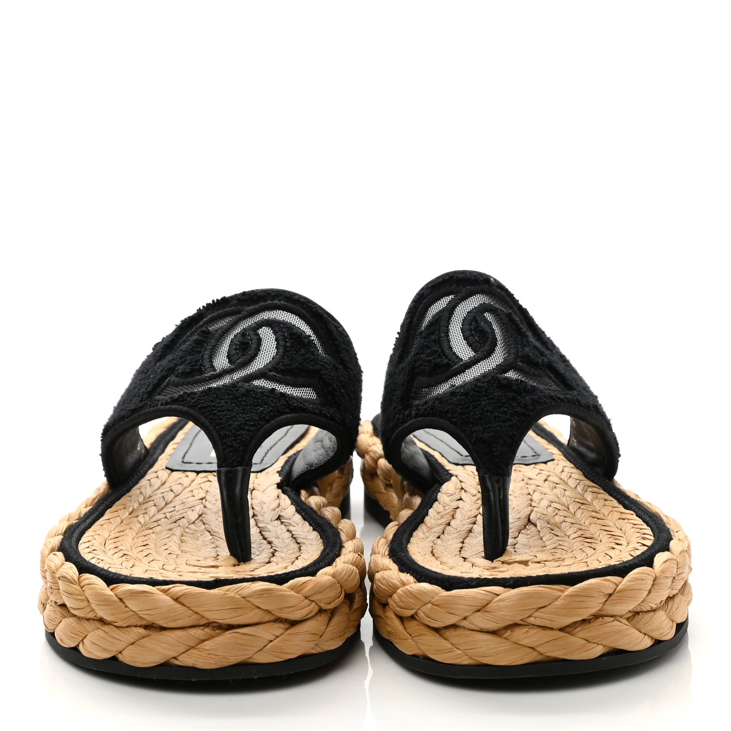 Chanel Terry Cloth Raffia CC Logo Thong Sandals 35 Black 2 of 9