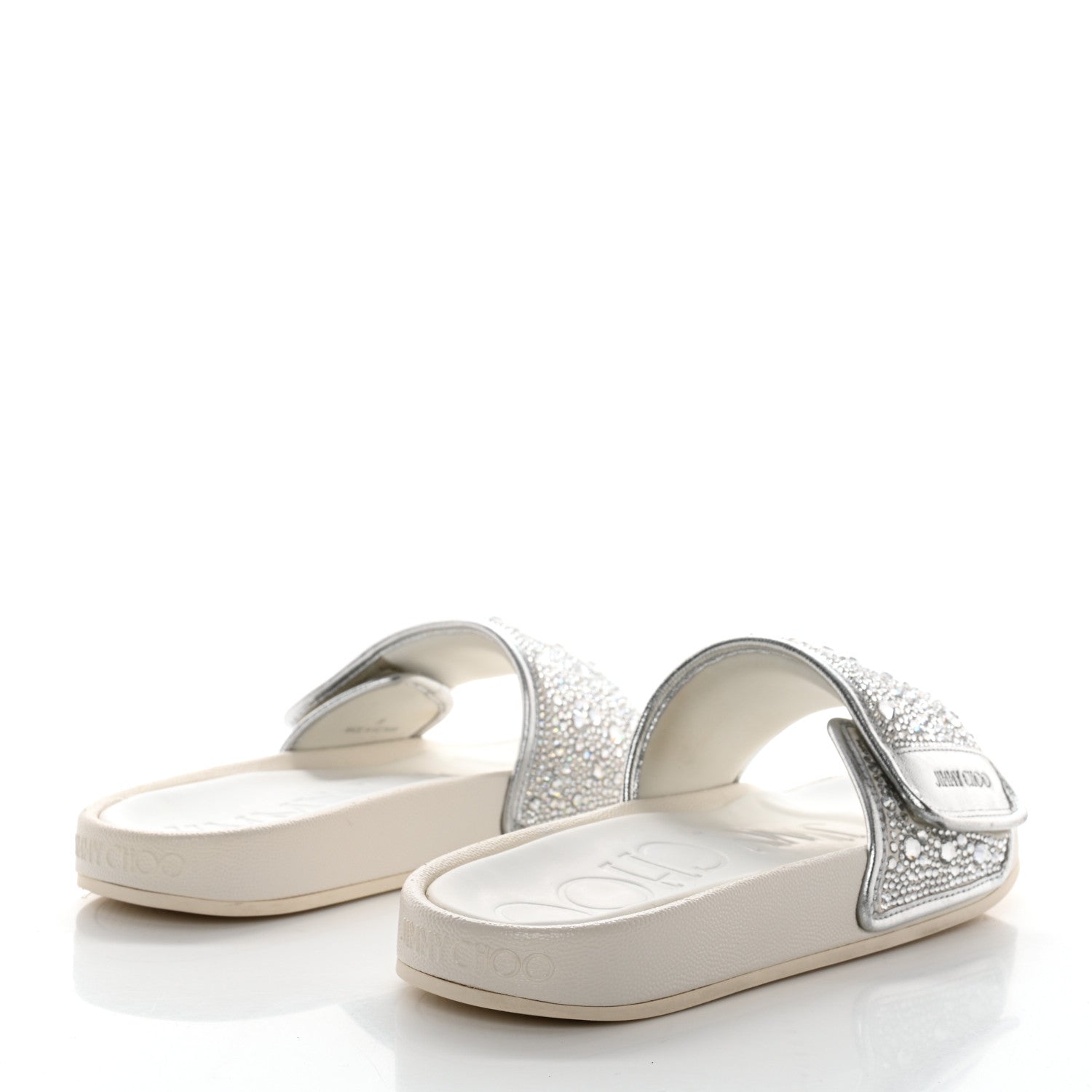 Jimmy Choo Canvas Pearl Embellished Fitz Slide Sandals 39 Silver 4 of 11