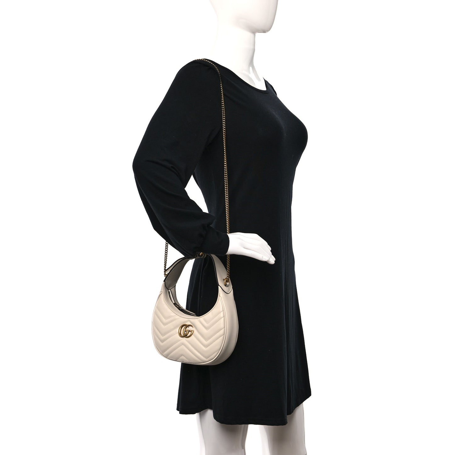 Calfskin Matelasse Chevron Mini GG Marmont Half Moon Hobo Mystic White