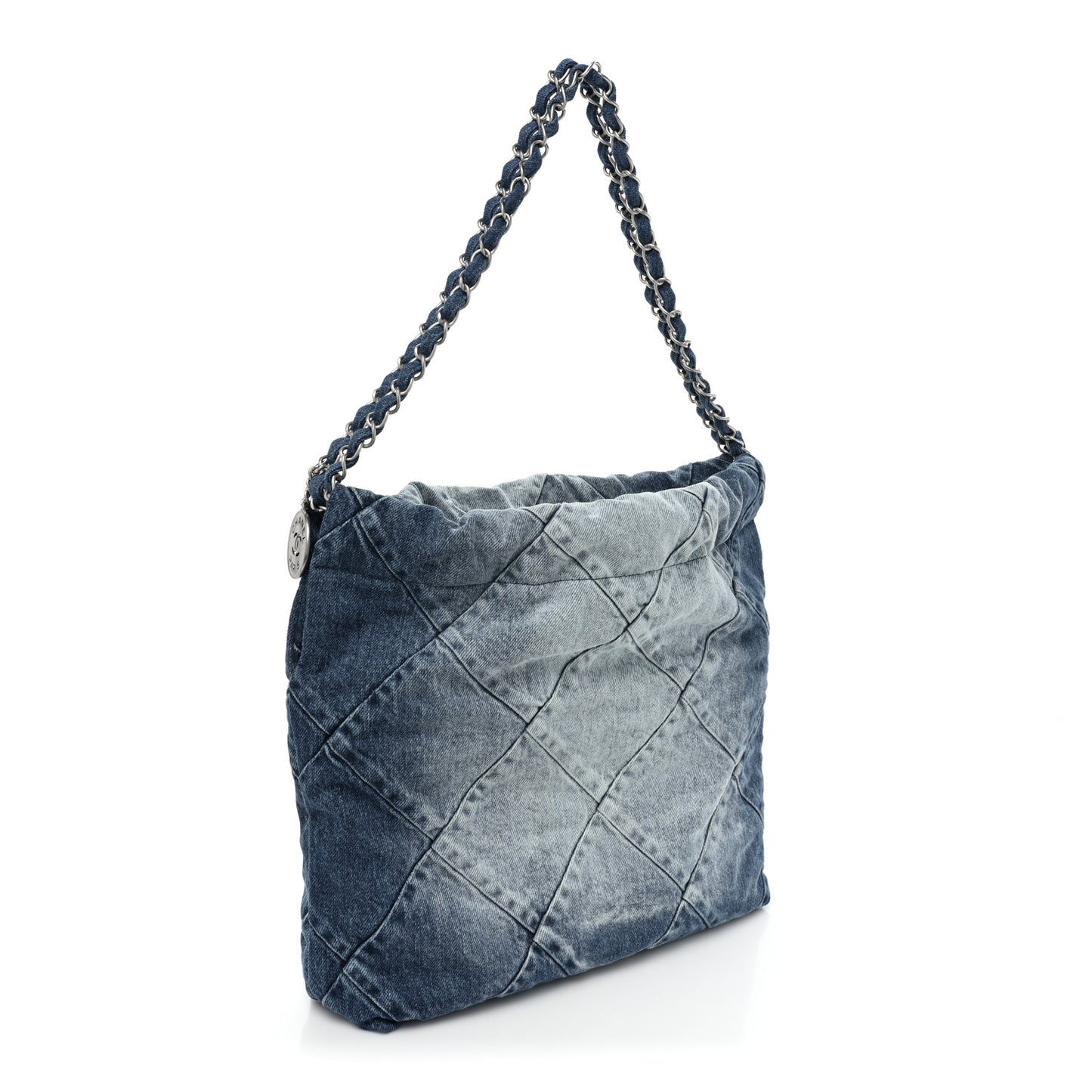 Denim Quilted Small Chanel 22 Blue