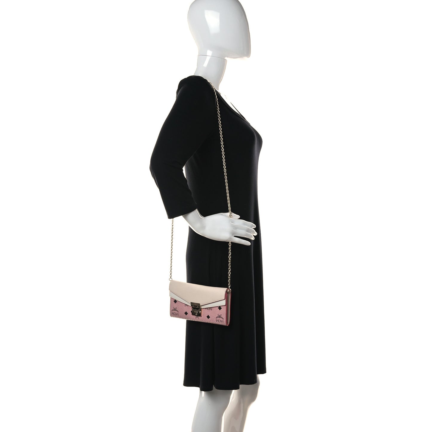 Calfskin Visetos Monogram Patricia Color Block Wallet On Chain Pink Tint