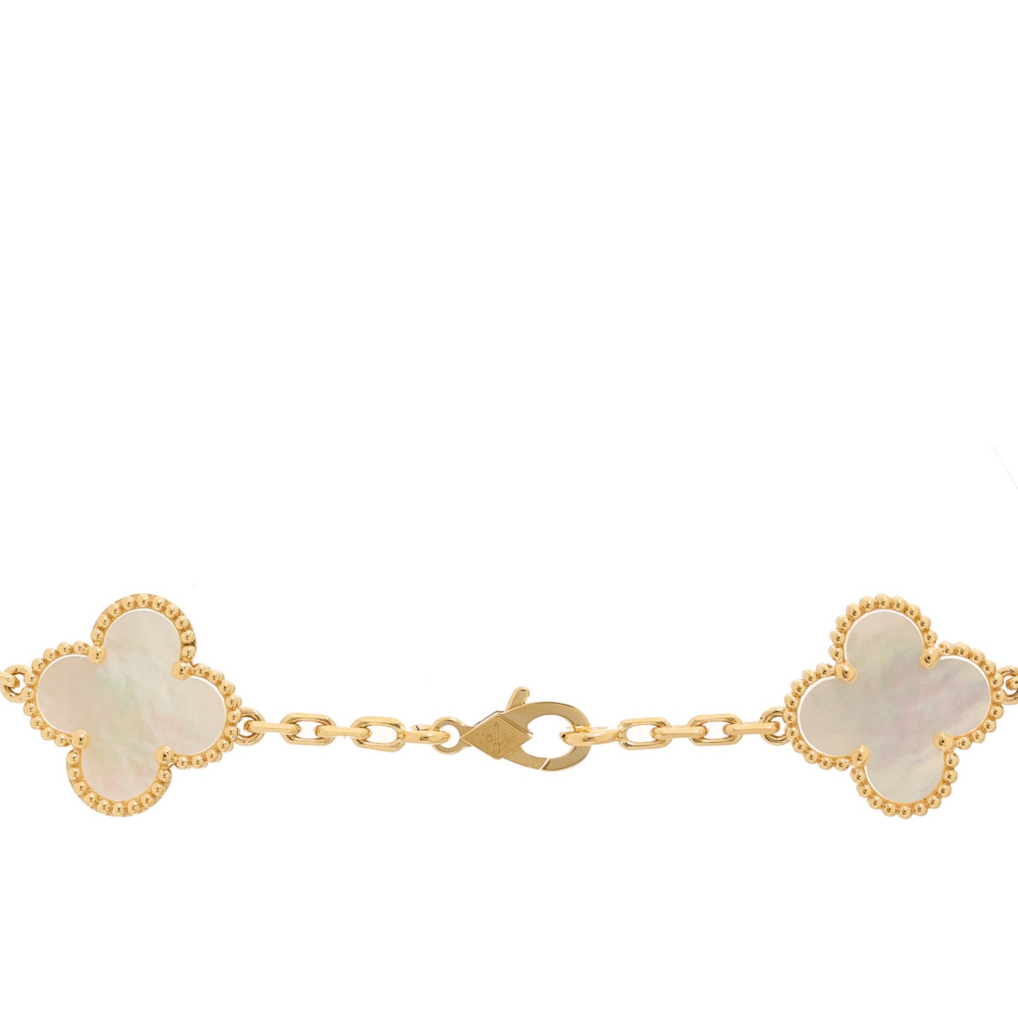 18K Yellow Gold Mother of Pearl 20 Motifs Vintage Alhambra Necklace