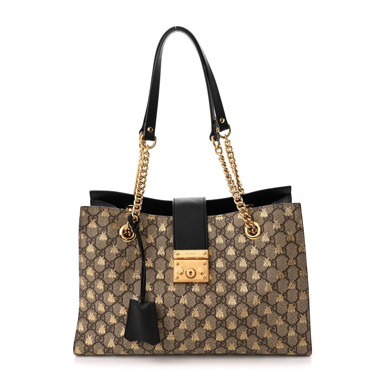 GG Supreme Monogram Bees Medium Padlock Tote Beige Oro Black