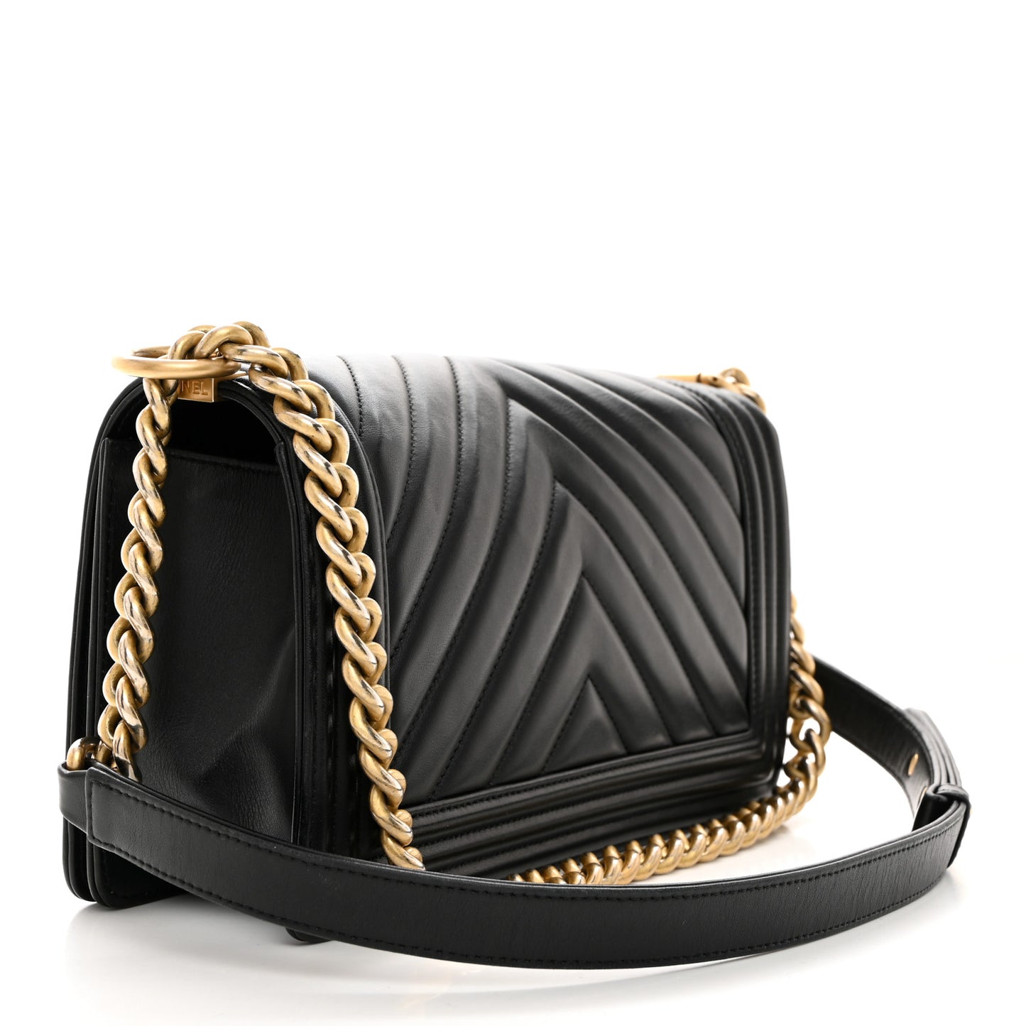Lambskin Chevron Quilted Medium Boy Flap Black