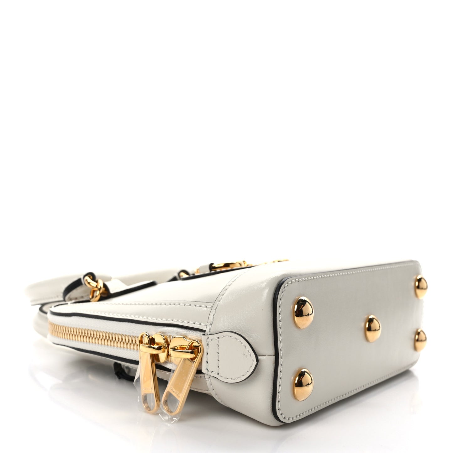 Boarded Plutone Calfskin Mini Horsebit 1955 Top Handle Bag Mystic White