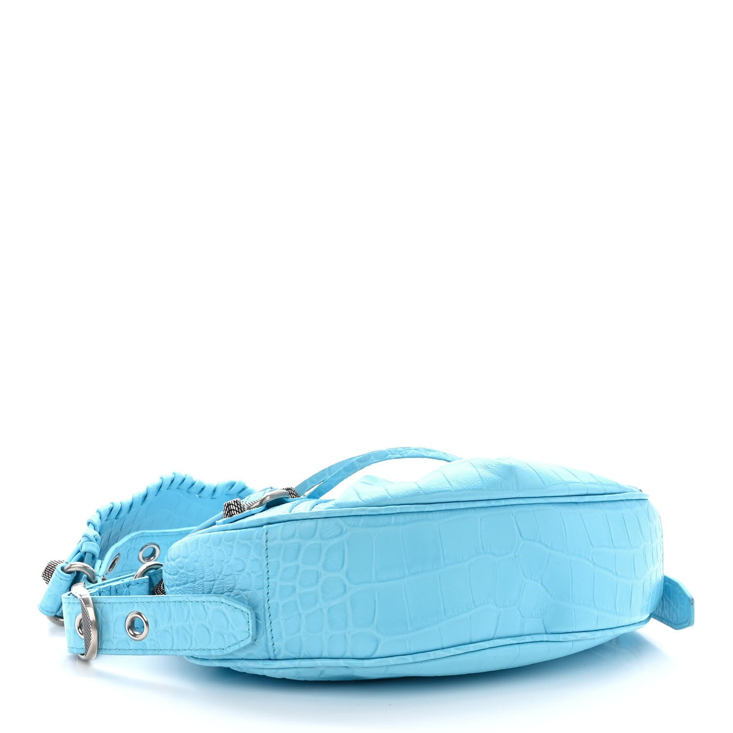 Extra Supple Calfskin Crocodile Embossed Le Cagole Shoulder Bag XS Sky Blue