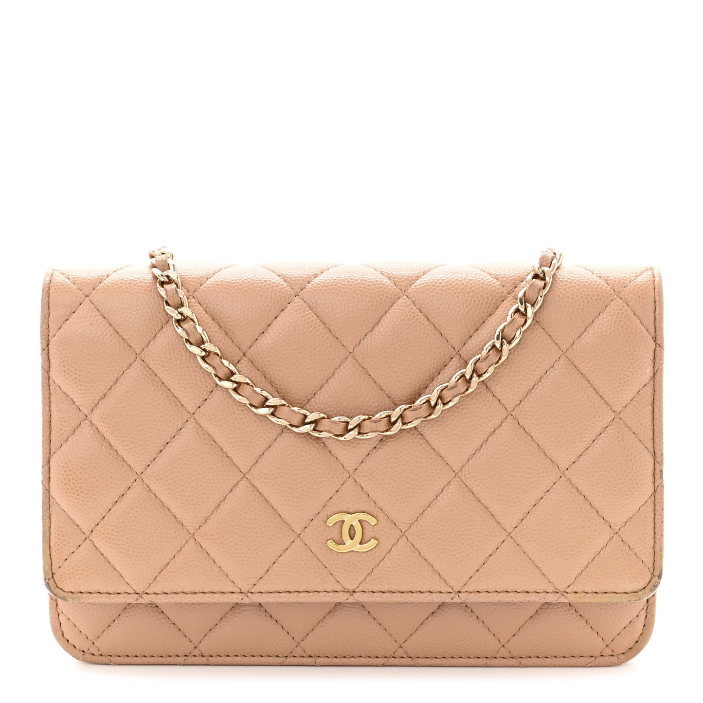 Caviar Quilted Wallet on Chain WOC Dark Beige