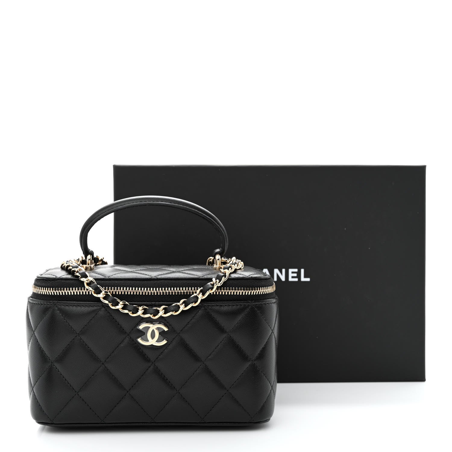 Chanel Lambskin Quilted Small Top Handle Vanity Case With Chain Black 11 of 11