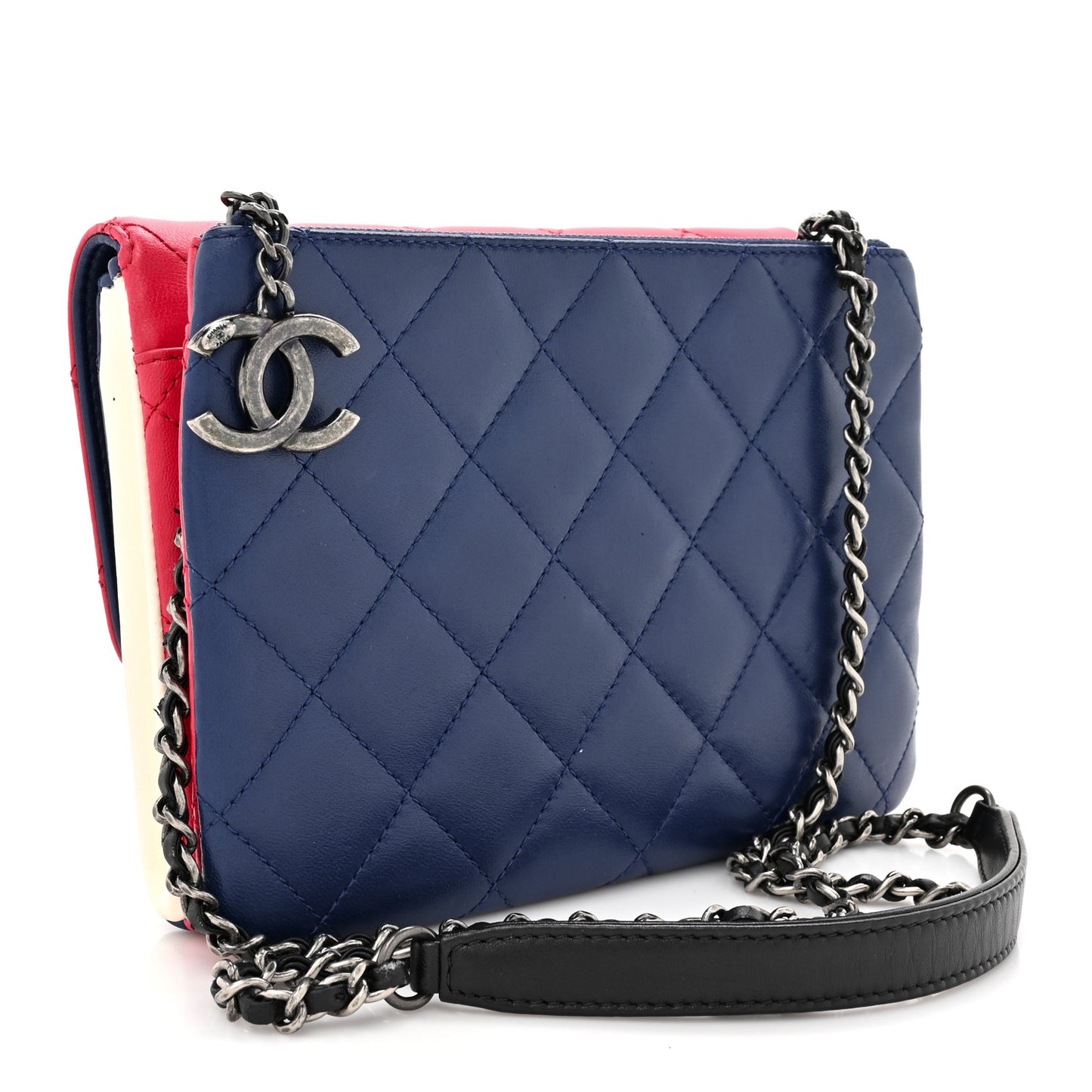 Lambskin Quilted Tri-color Crossbody Bag Dark Red