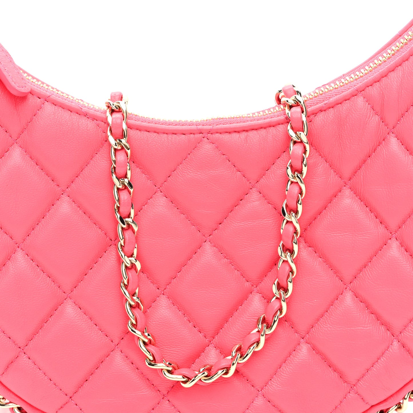 Lambskin Quilted Small Hobo Bag Dark Pink