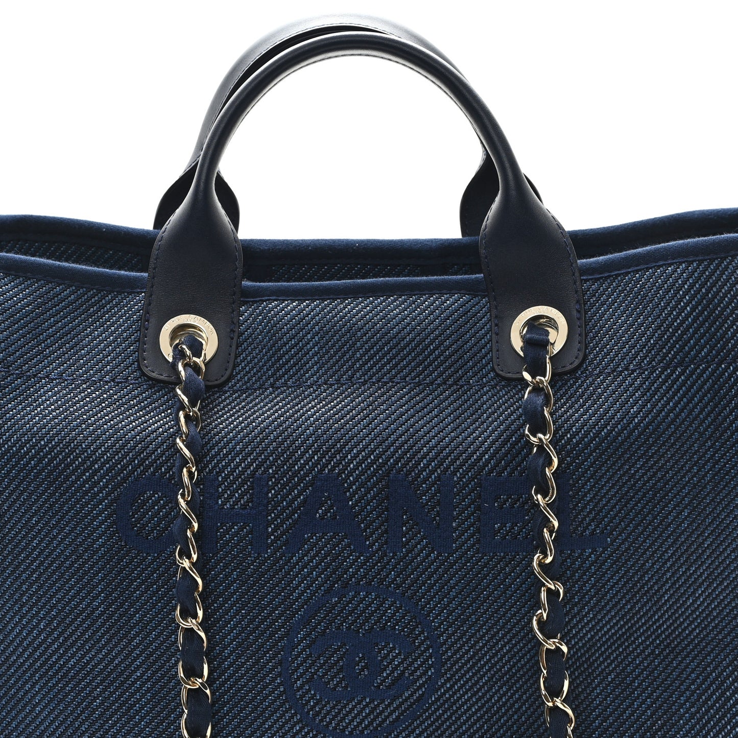 Mixed Fibers Calfskin Medium Deauville Tote Navy Blue