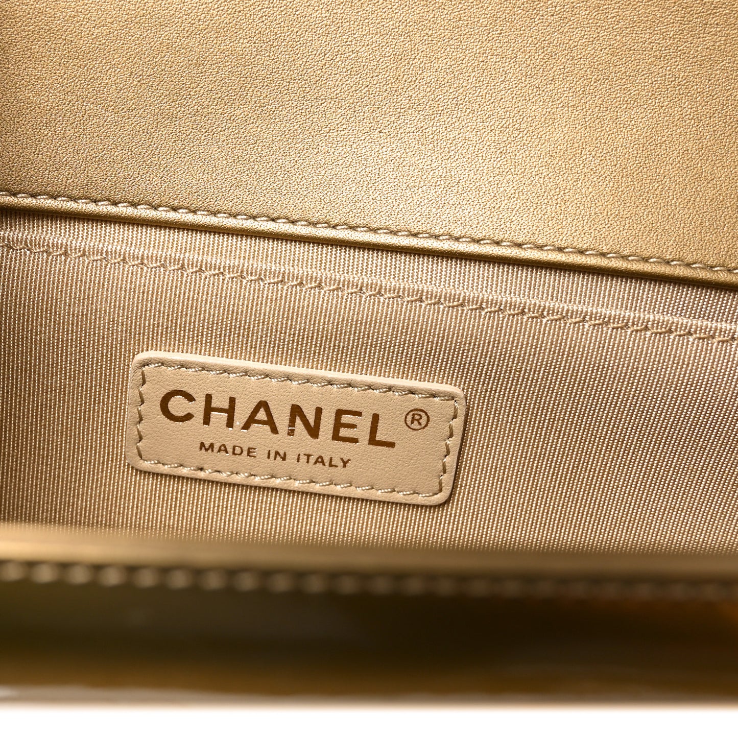 Metallic Patent Calfskin Quilted Medium Boy Flap Gold