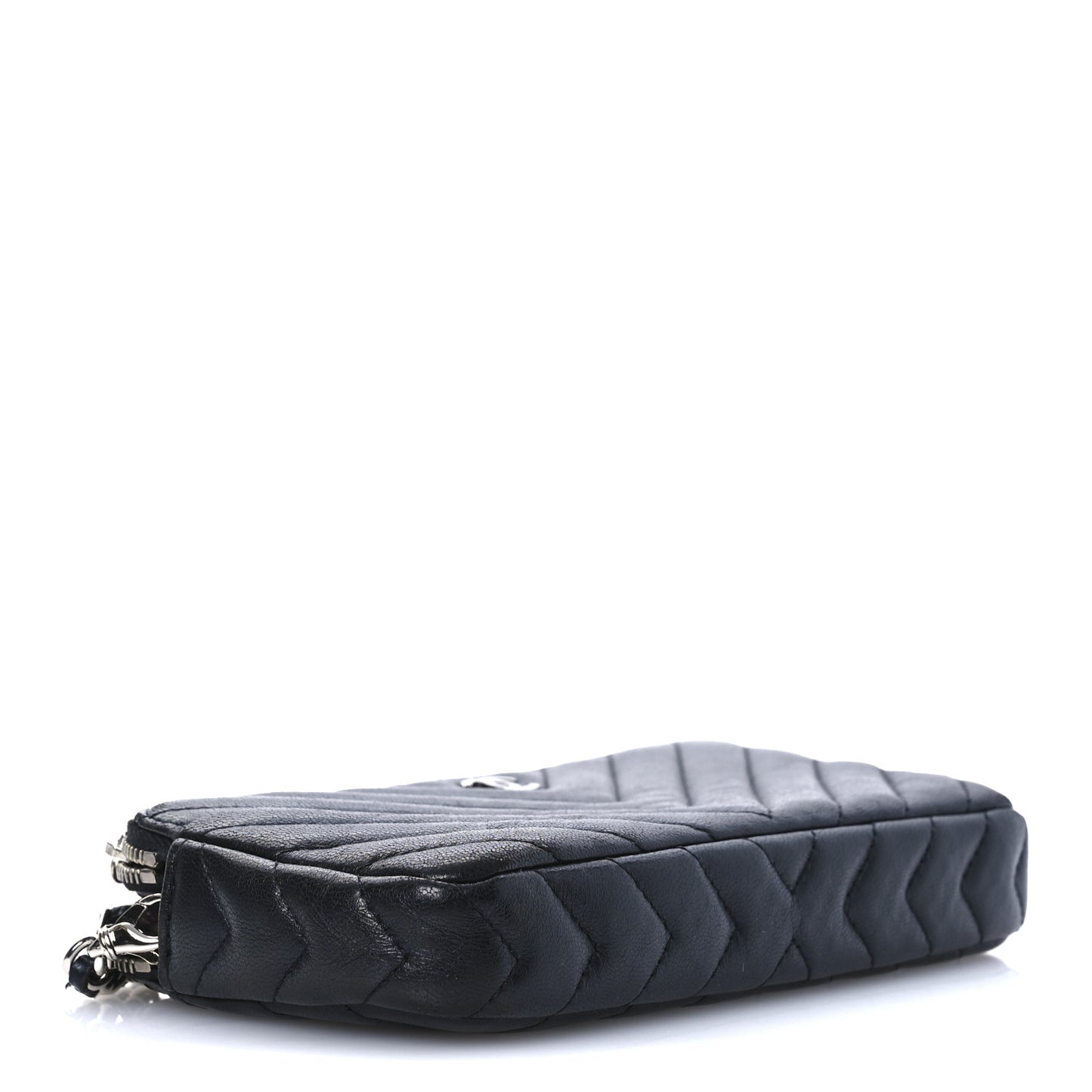 Lambskin Chevron Quilted Small Clutch With Chain Black
