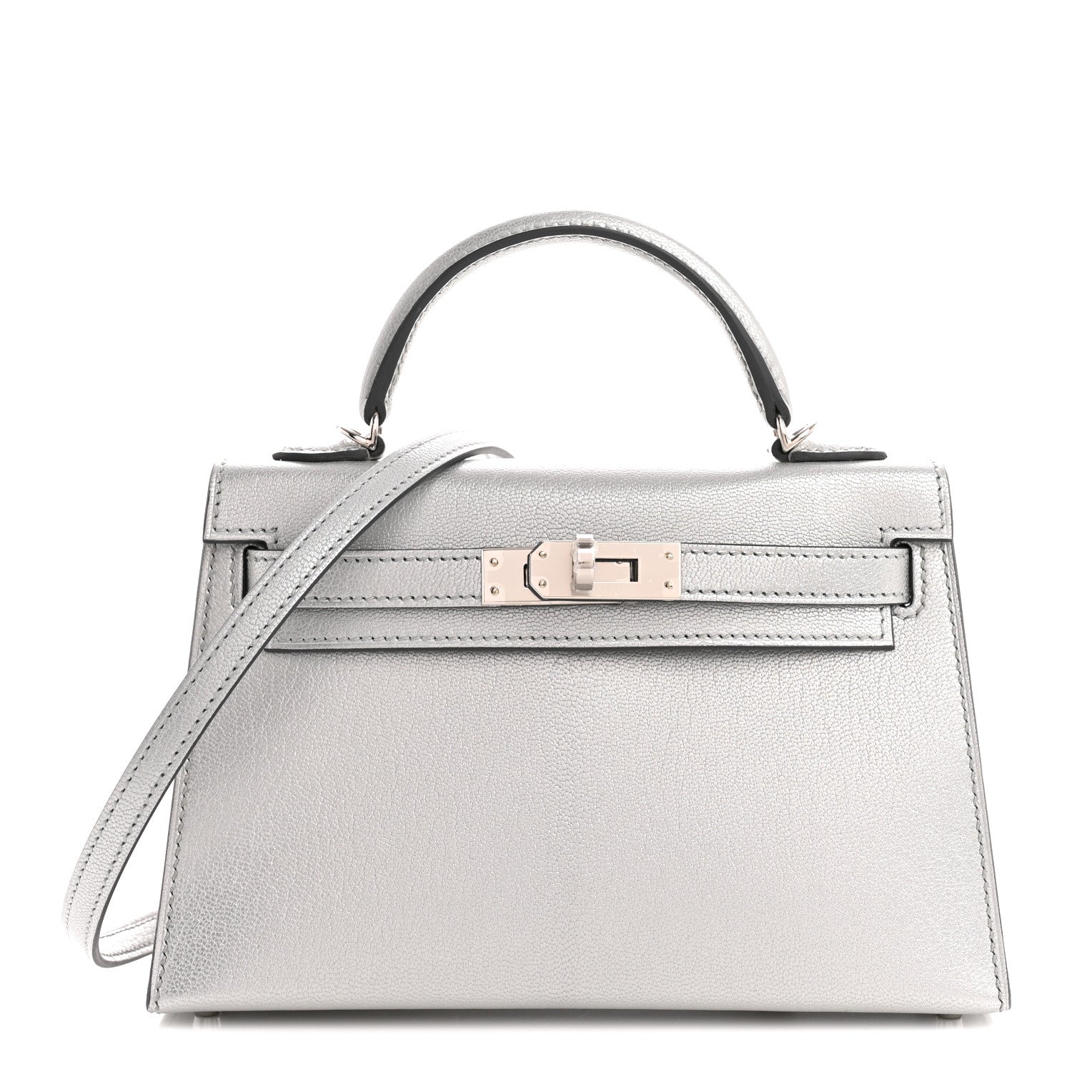 Hermes Metallic Chevre Chamkilight Mini Kelly Sellier 20 Argent