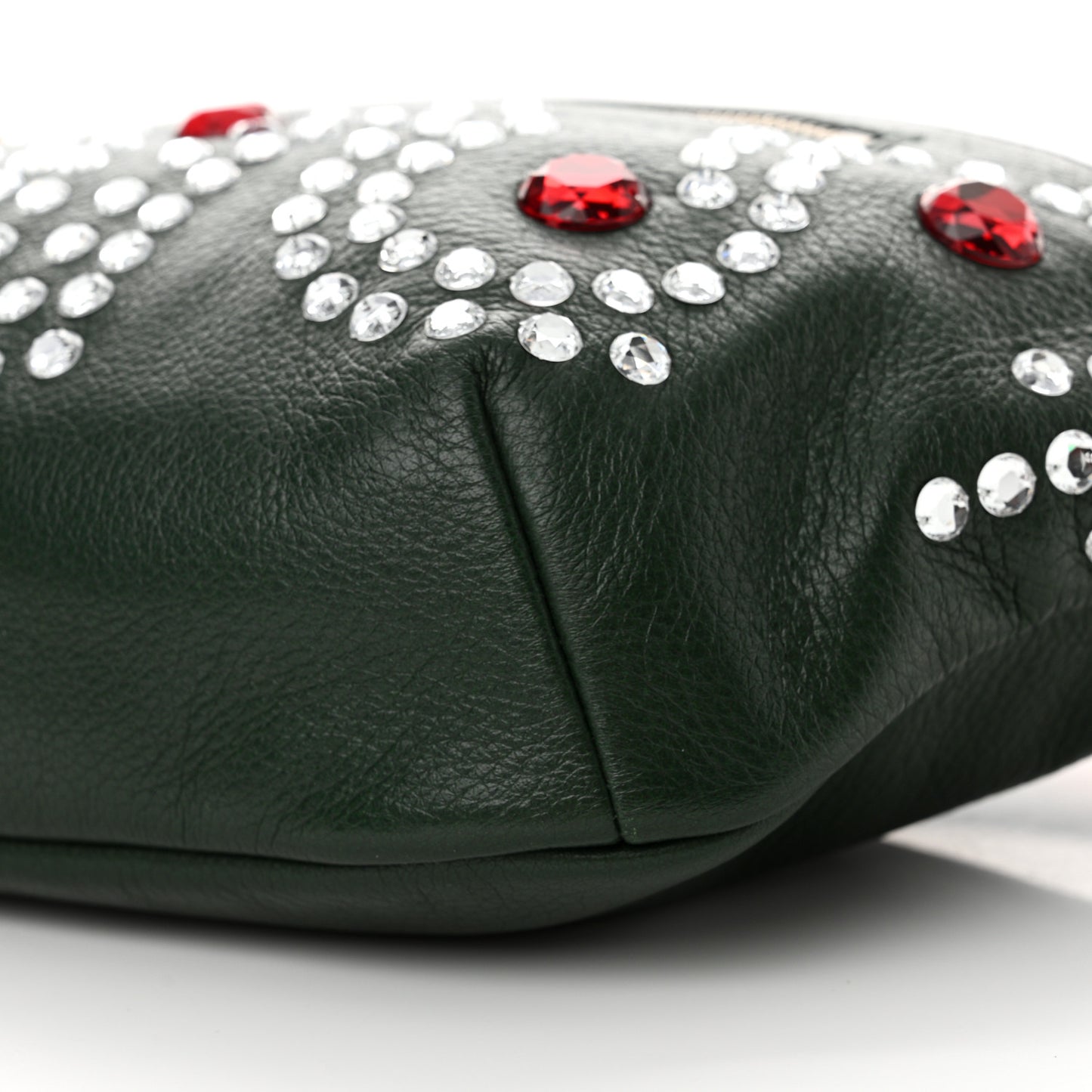 Grained Calfskin Crystal Embellished Small Belt Bag Green