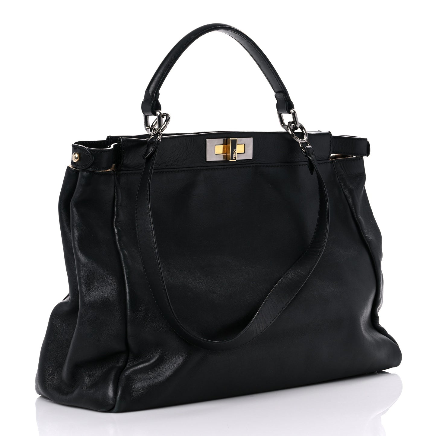 Calfskin Calf Hair Leopard Print Large Peekaboo Iconic Satchel Black