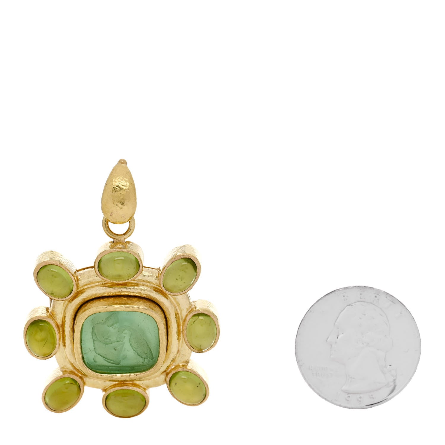Elizabeth Locke 18K Yellow Gold Peridot Venetian Glass Intaglio Brooch Pin Green 2 of 4