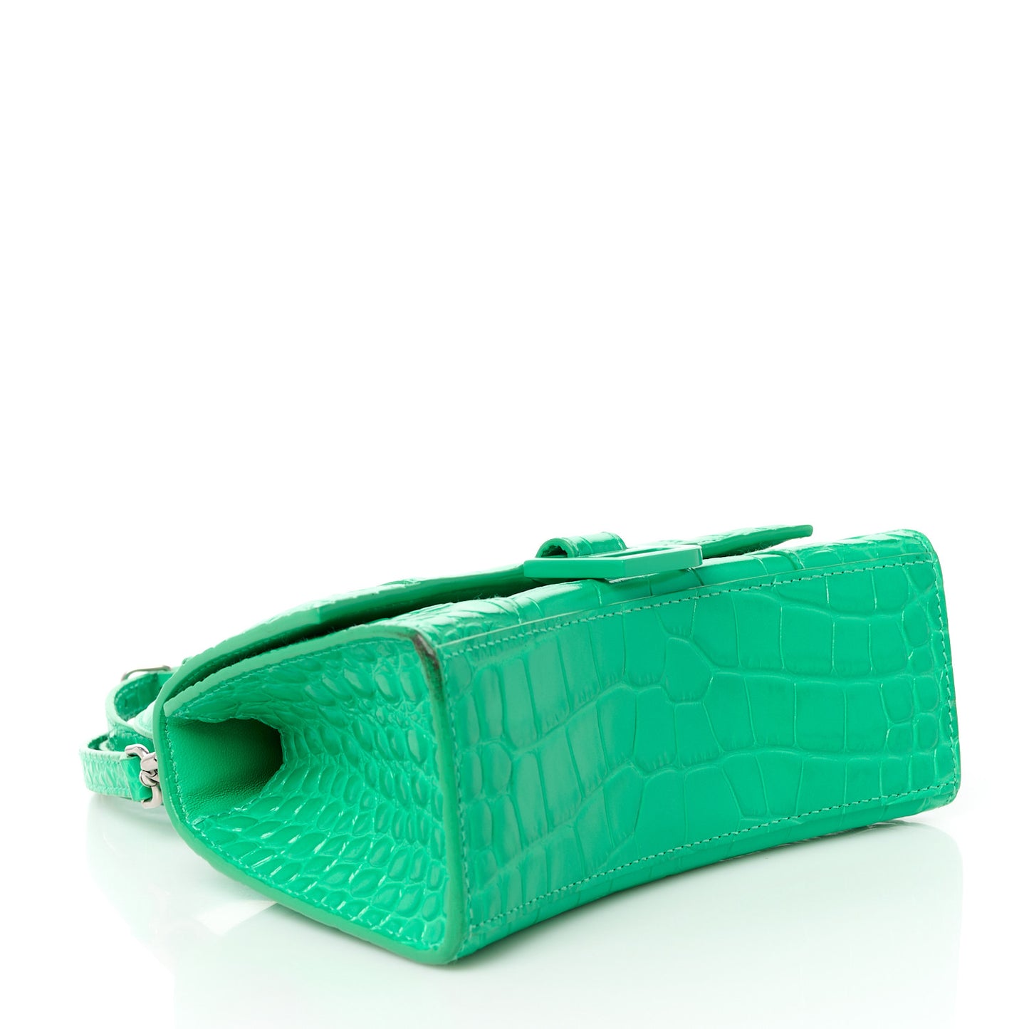 Shiny Calfskin Crocodile Embossed Hourglass Top Handle Bag XS Vivid Green