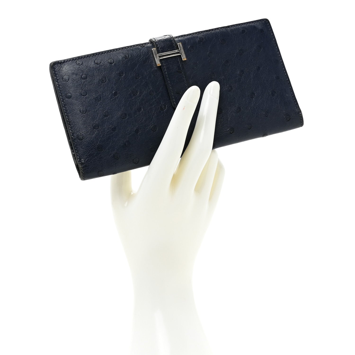 Hermes Ostrich Bearn Wallet Bleu Iris 2 of 17