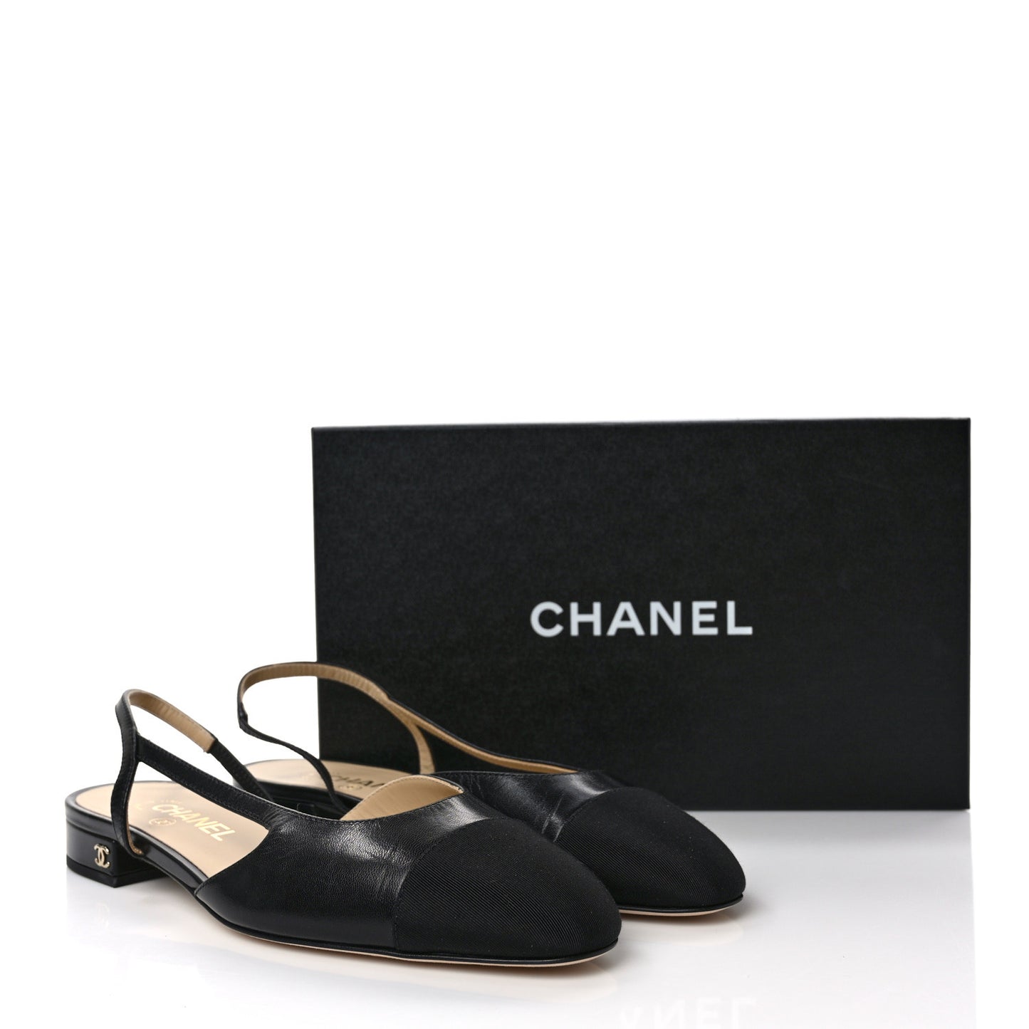 Goatskin Grosgrain CC Slingback Flats 38 Black
