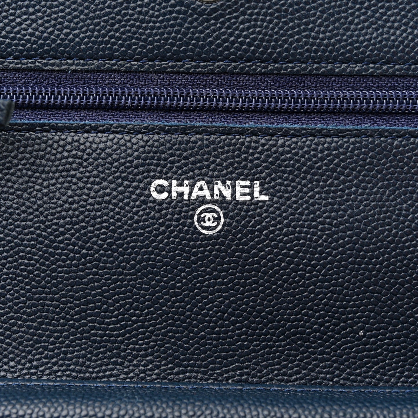 Caviar Quilted Wallet on Chain WOC Navy