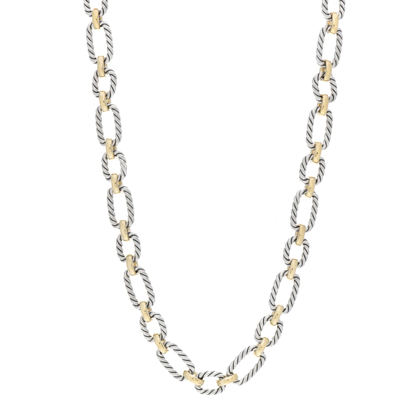 Sterling Silver 18K Yellow Gold Blue Sapphire 9.5mm Cushion Link Necklace